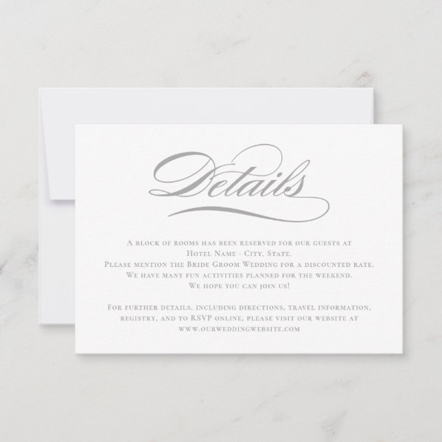 Poetic Script EDITABLE COLOR Wedding Details Card (Front)