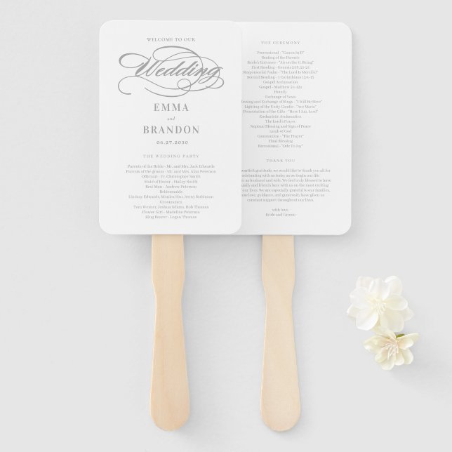 Poetic Script EDITABLE COLOR Wedding Program Fan (Front and Back)