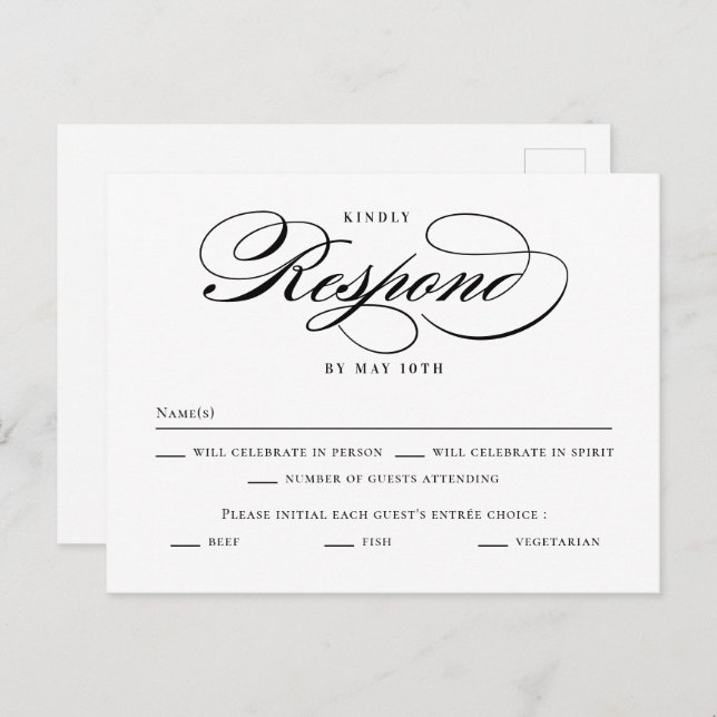 Poetic Script Editable Color Wedding RSVP Card (Front/Back)