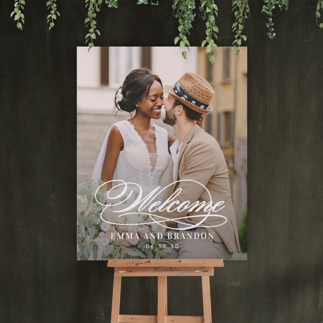 Poetic Script Elegant Photo Wedding Welcome Sign (Creator Uploaded)
