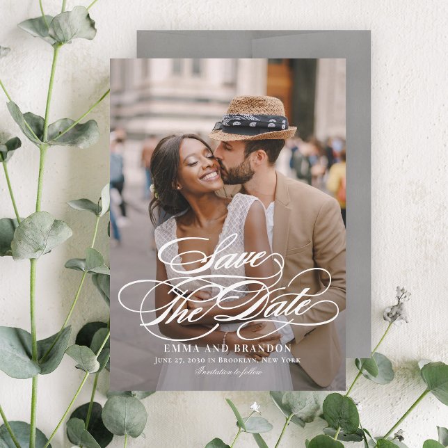 Poetic Script Elegant Wedding Save The Date Card (Creator Uploaded)