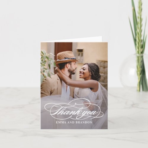 Poetic Script Photo Wedding Thank You Card