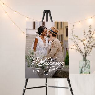 Poetic Script Photo Wedding Welcome Sign