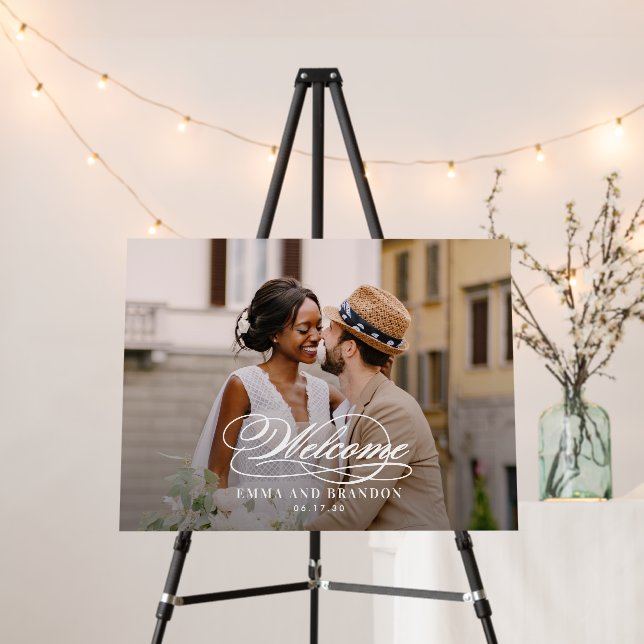 Poetic Script Photo Wedding Welcome Sign Landscape (In Situ (Stand))