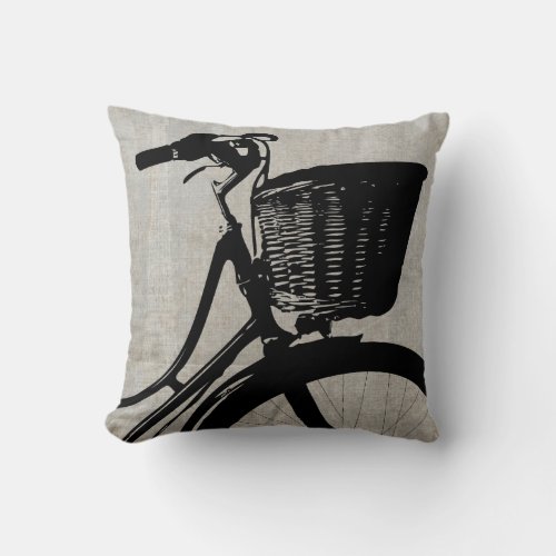 Poetic Silhouette Chic French Bike Vintage Art Throw Pillow