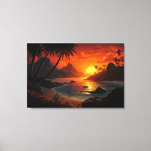 Poetic Sunset on Tropical Beach Illustration Canvas Print