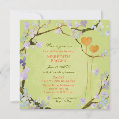 Poetic Two Hearts Spring Bridal Shower Invitations