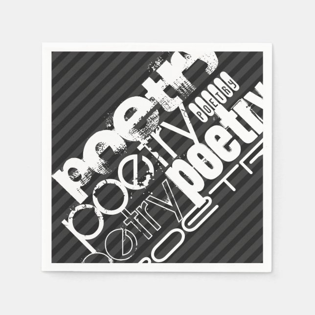 Poetry; Black & Dark Gray Stripes Paper Napkins (Front)