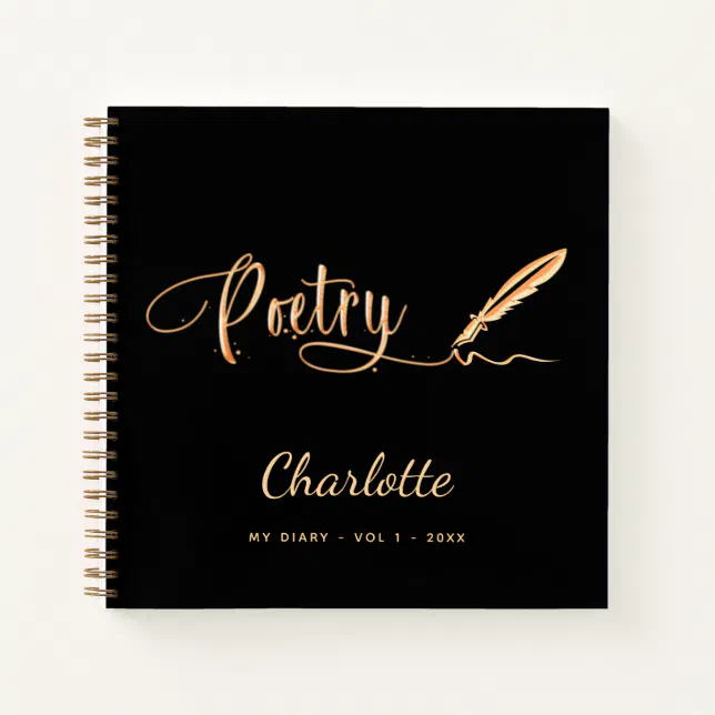 Poetry black gold elegant script name notebook (Front)