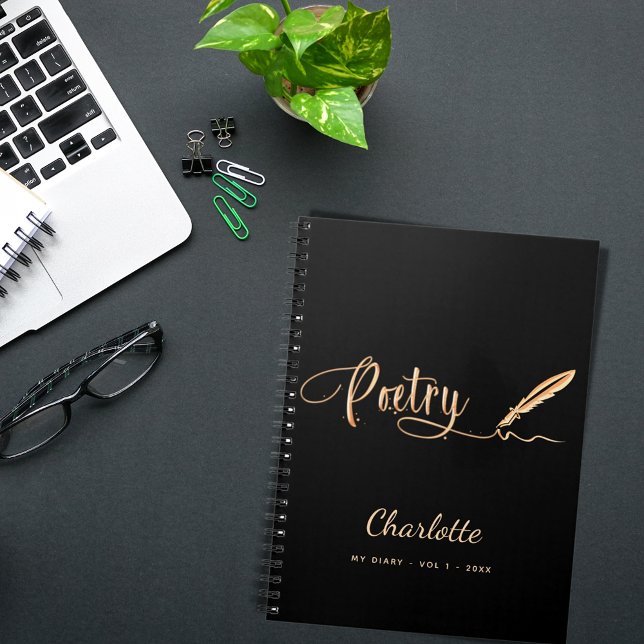 Poetry black gold elegant script name notebook (Creator Uploaded)