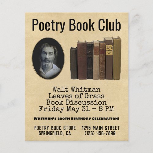 Poetry Book Club Flyer Walt Whitman Birthday