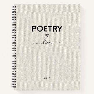 Poetry By Custom Name Beige Faux Canvas Notebook