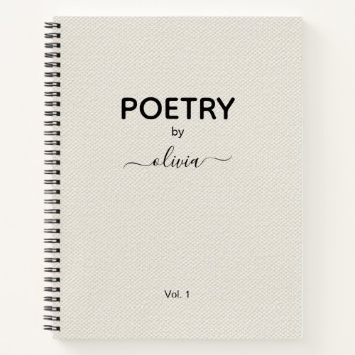 Poetry By Custom Name Beige Faux Canvas Notebook