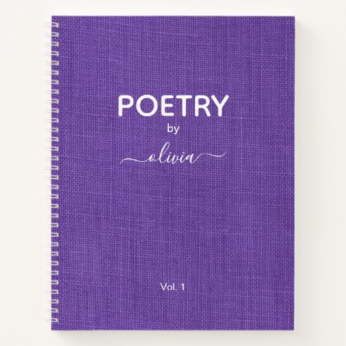 Poetry By Custom Name Purple Linen Photo Notebook