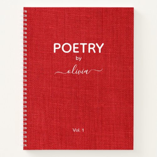 Poetry By Custom Name Red Linen Photo Notebook