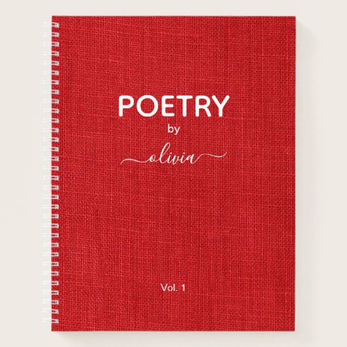 Poetry By Custom Name Red Linen Photo Notebook Poetry By Custom Name Red Linen Photo Notebook