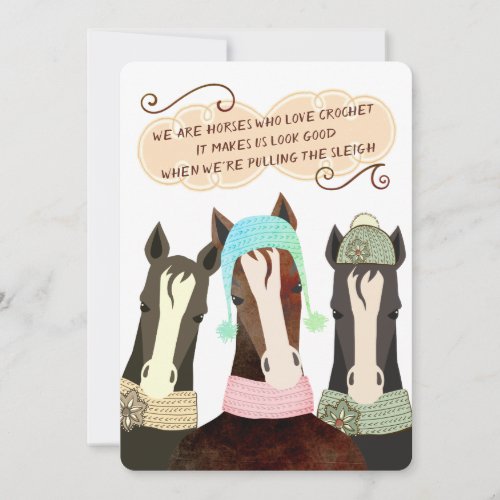 Poetry horses Christmas handmade crochet hat scarf Holiday Card