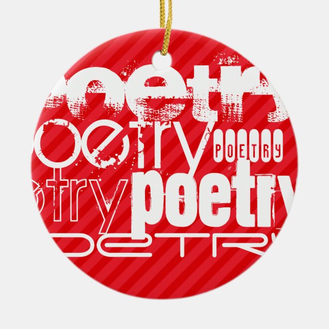 Poetry; Scarlet Red Stripes Ceramic Ornament (Front)