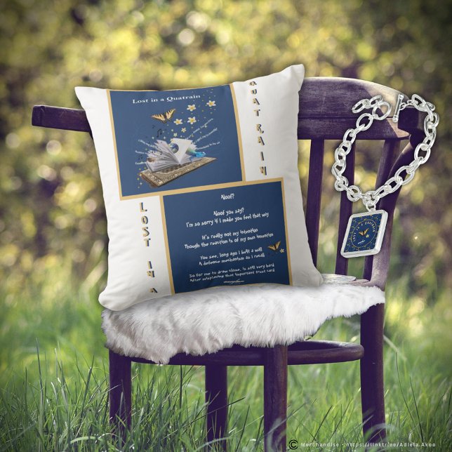 Poetry Throw Pillow - Aloof by Adiela Akoo (Lost in a Quatrain 'Aloof' Throw Pillow & Charm Bracelet by Poet Adiela Akoo. Browse my store 4 more)