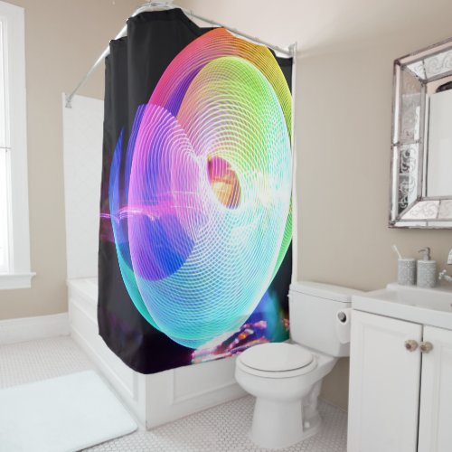 Poi twirling hula hoop at night shower curtain