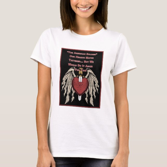 Poignant American Soldier Tattered Hearts T-Shirt (Front)