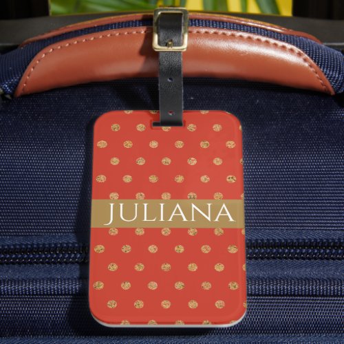 Poinciana Red and Gold Polka Dots Luggage Tag