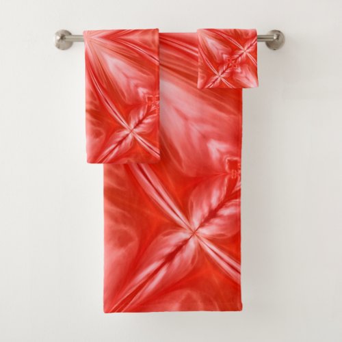 Poinciana Red Milky White Cloudy Abstract Design Bath Towel Set