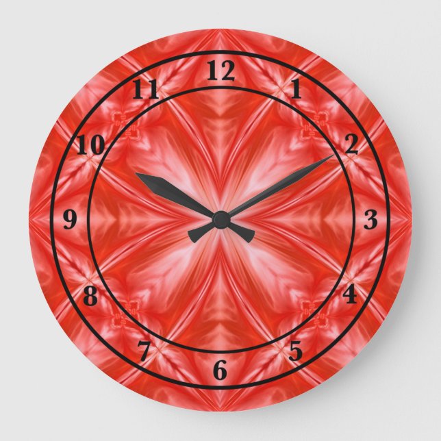Poinciana Red Milky White Cloudy Abstract Design Large Clock (Front)
