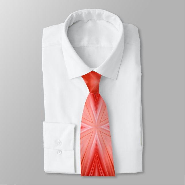 Poinciana Red Milky White Cloudy Abstract Design Neck Tie (Tied)