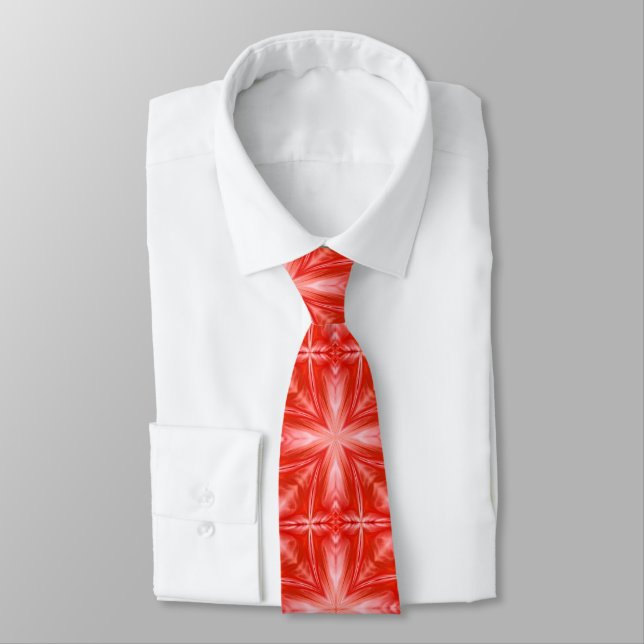 Poinciana Red Milky White Cloudy Abstract Design Neck Tie (Tied)
