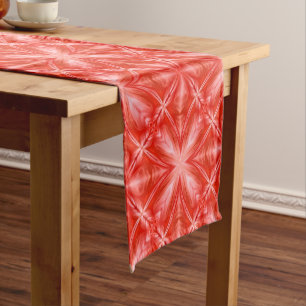 Poinciana Red Milky White Cloudy Abstract Design Short Table Runner