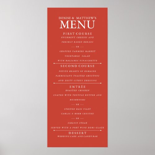 Poinciana Red Wedding Menu Poster