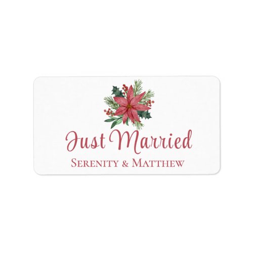 Poinsetia Christmas Floral Just Married Wedding  Label