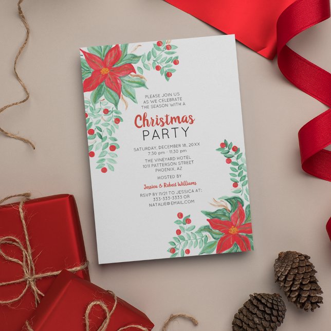 Poinsetta Christmas Holiday Party Invitation (Creator Uploaded)