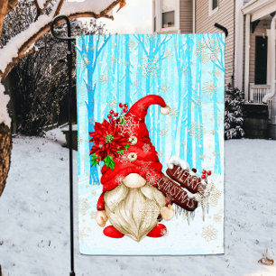 Poinsetta Gnome Boy Merry Christmas Garden Flag