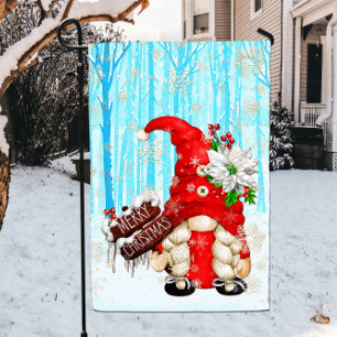 Poinsetta Gnome Girl Merry Christmas Garden Flag