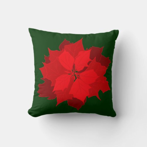 Poinsetta modern Christmas red green throw pillow