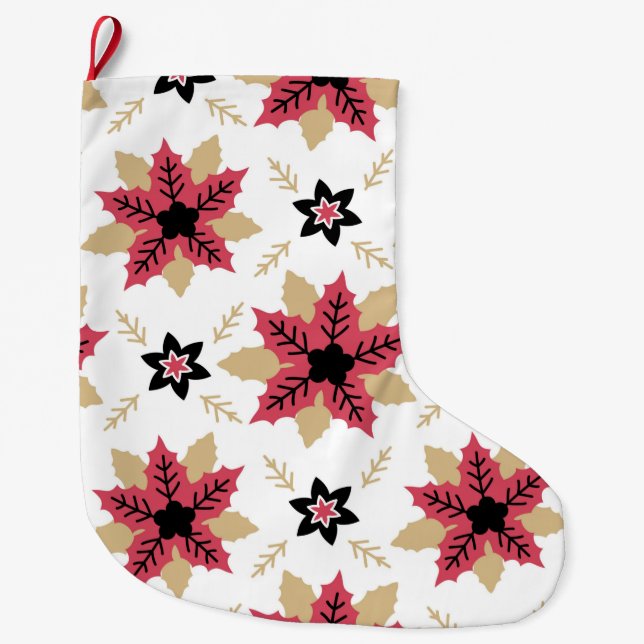 Poinsettas Large Christmas Stocking (Front)