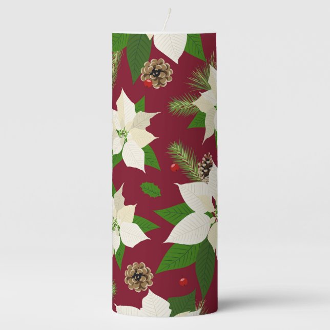 Poinsettia 3"x8" pillar candle (Front)