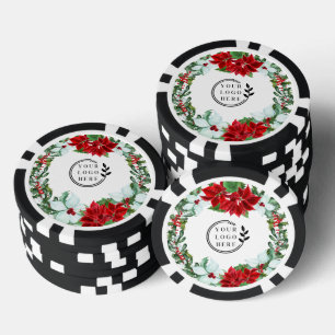 Poinsettia Add Your Logo Corporate Christmas Poker Chips