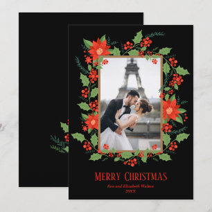 Poinsettia and Berries Christmas Photo Holiday Card