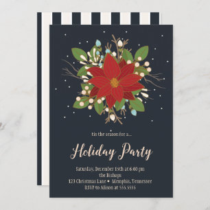 Poinsettia and Berries Holiday Party Invitation