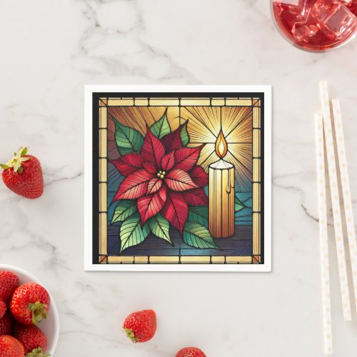 Poinsettia and Candle Stained Glass Decoupage Napkins