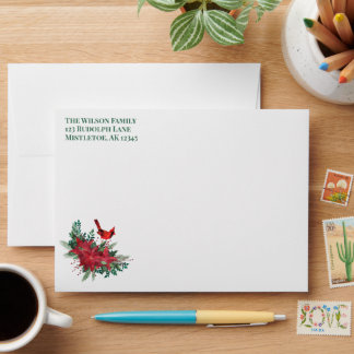 Poinsettia and Cardinal - Poinsettia Lined  Envelope
