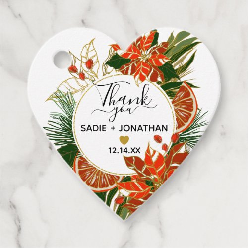 Poinsettia and Citrus Gold Winter Wedding Favor Tags