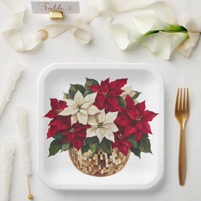 Poinsettia and  Disco Ball Paper Plate (Wedding)