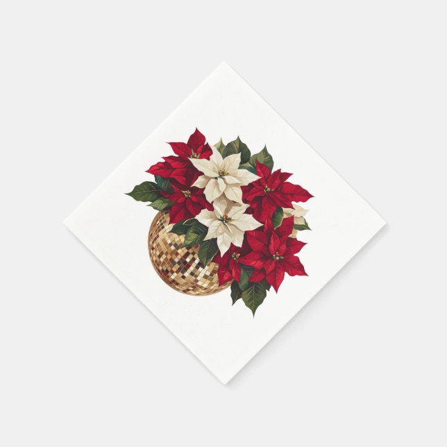 Poinsettia and  Disco Ball Paper Plate Napkins (Corner)