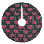 Poinsettia and Gold Circles Pattern Brushed Polyester Tree Skirt