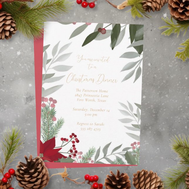Poinsettia and Greenery Christmas Invitation (Creator Uploaded)