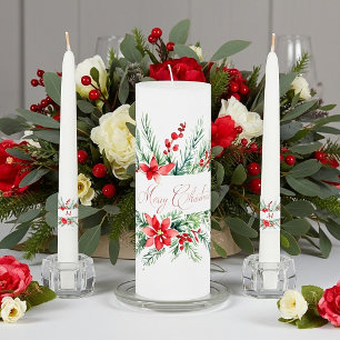Poinsettia and greenery Monogram Christmas Unity Candle Set